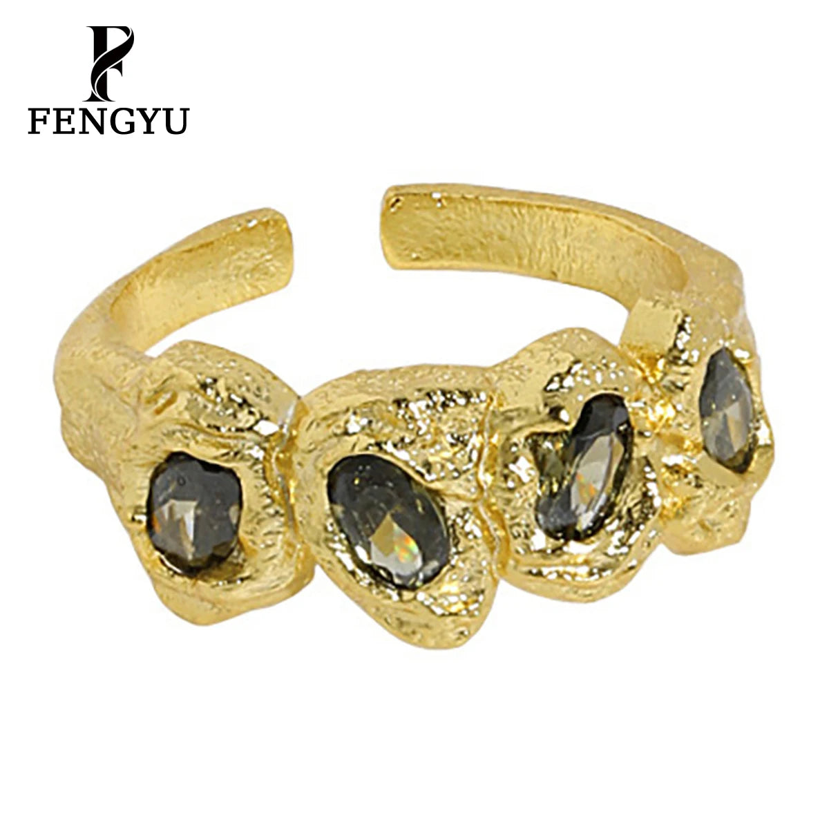 18K Gold Molten Ring With Zircon for Women 925 Sterling Silver Irregular Adjustable Rings Custom Fine Designer Jewelry Wholesale