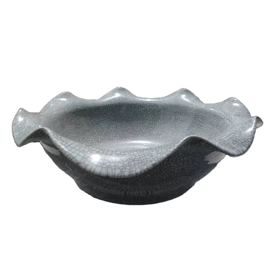 Jingdezhen Modern Ceramic Face Sink Porcelain Crackle Glazed Art Grey Fancy Wash Basin Bathroom Contemporary Design Shape 12L