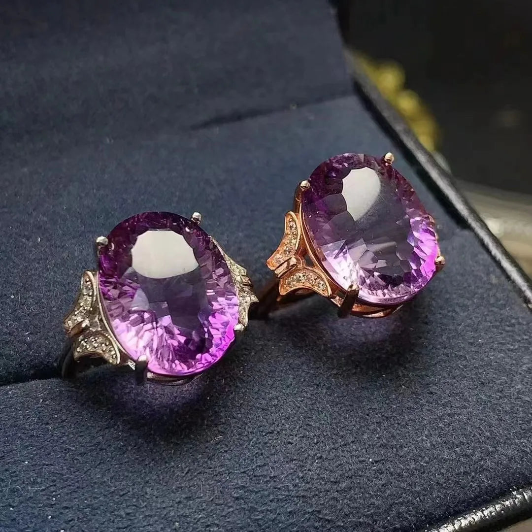 Hot Sale Dubai Dainty 925 Sterling Silver Rose Gold Plated Natural Amethyst New Design Good Price Flower Rings for Girls