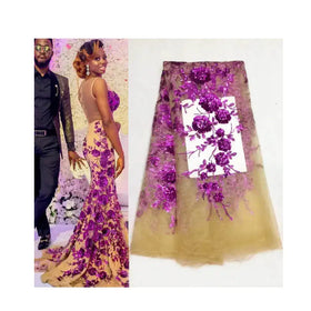 Sequin Embroidered African Lace 3d Flower Mesh Fabric Tessuto Per Abiti Da Sposa Wedding Dress Embroidery Fabric
