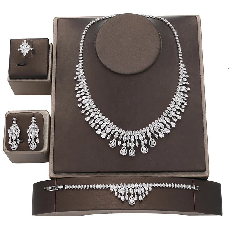 Jewelry Set Fashion Fine Zirconia Necklace Bracelet Earrings Ring Wedding 4pcs Jewelry Sets Exquisite Set  Bisuteria BN8051