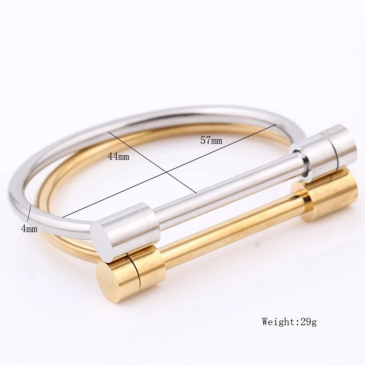 G427 Jewelry D Shaped Stainless Steel Bracelets Bar Screw Clasp Shackle Cuff Horseshoe Bracelet Woman Bangle