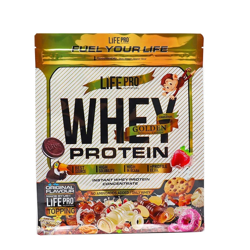 JM Custom Design Logo Plastic Protein Powder Pouch Bag Flat Bottom Coffee Bean Packaging Bags With Valve Zipper