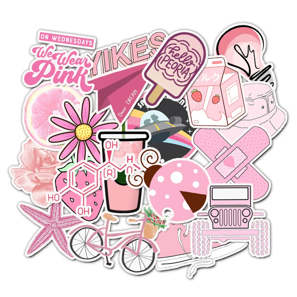Korean Style Assorted Cartoon Printing Flower Stickers pink 1000 Custom Die Cut  Epoxy Vinyl Turtle Stickers