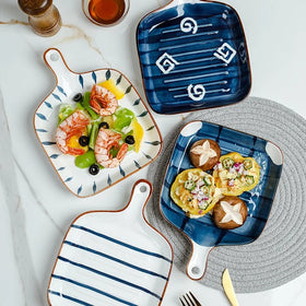 Nordic Porcelain Cookware Steak Plate Ceramic Square Baking Tray for Microwave with Handle