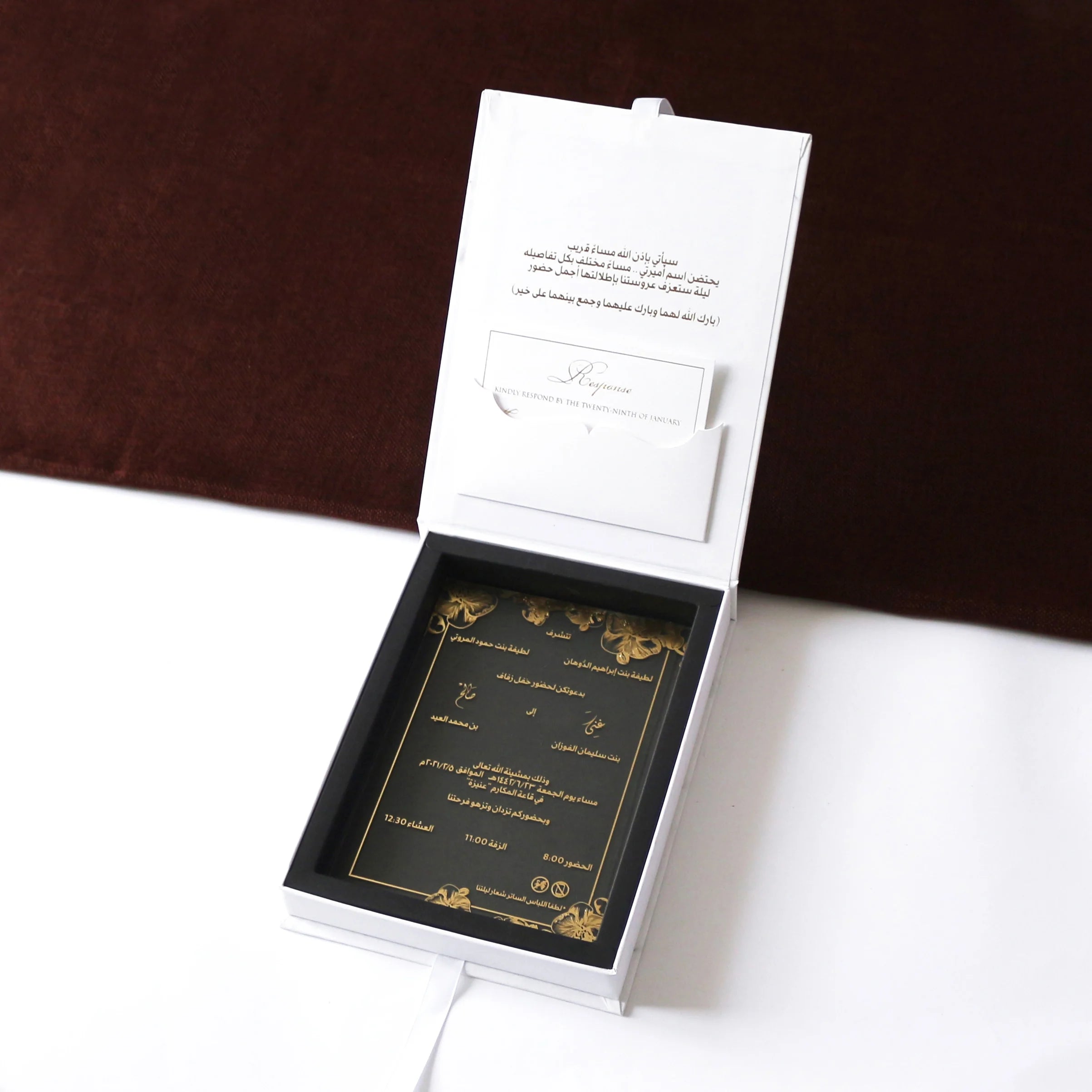 Faire Part Mariage Invitation Black Hardcover Box With Mailing Box Carte Invitation Mariage