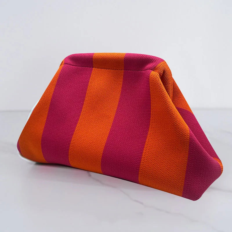 Custom Logo New Women's Striped Knit Handbag for Commuting Chic and Versatile Cloud Design Woven Clutch