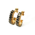 Vintage Stainless Steel 18K Real Gold Plated Full Black Cubic Zirconia Diamond U Shape Hoop Earrings for Girls