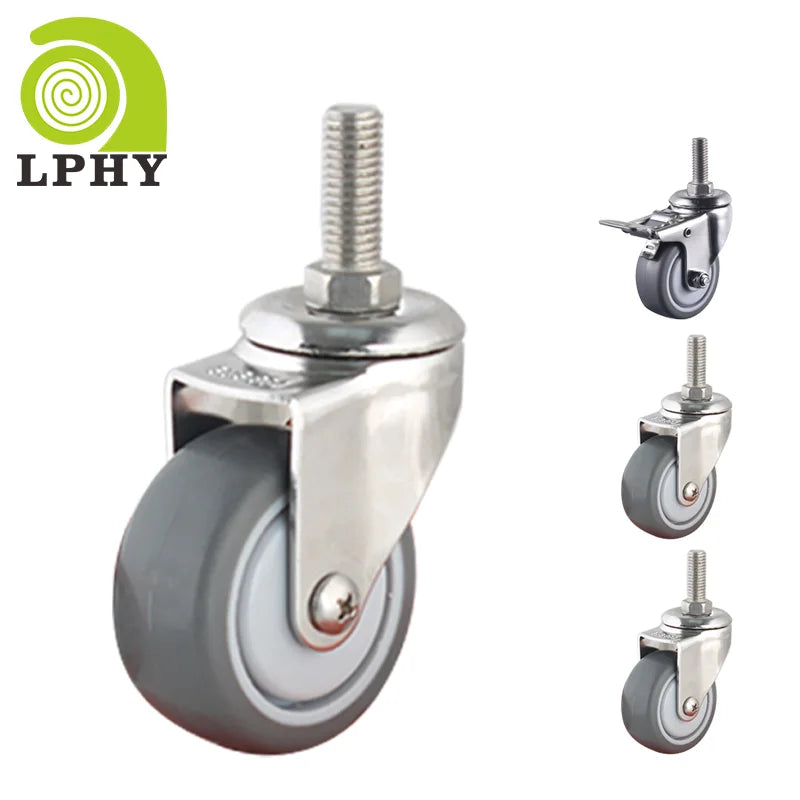 2 Inch 50mm Heavy Duty M10*25 304 Stainless Steel Industrial Rubber Castor Wheel Modern Furniture Caster for Living Room MegaBDM