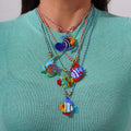European American Ocean Wind Necklace Cross-Border Hot Fun Small Fish Colored Glass Stainless Steel Windy Ocean Fish Motif