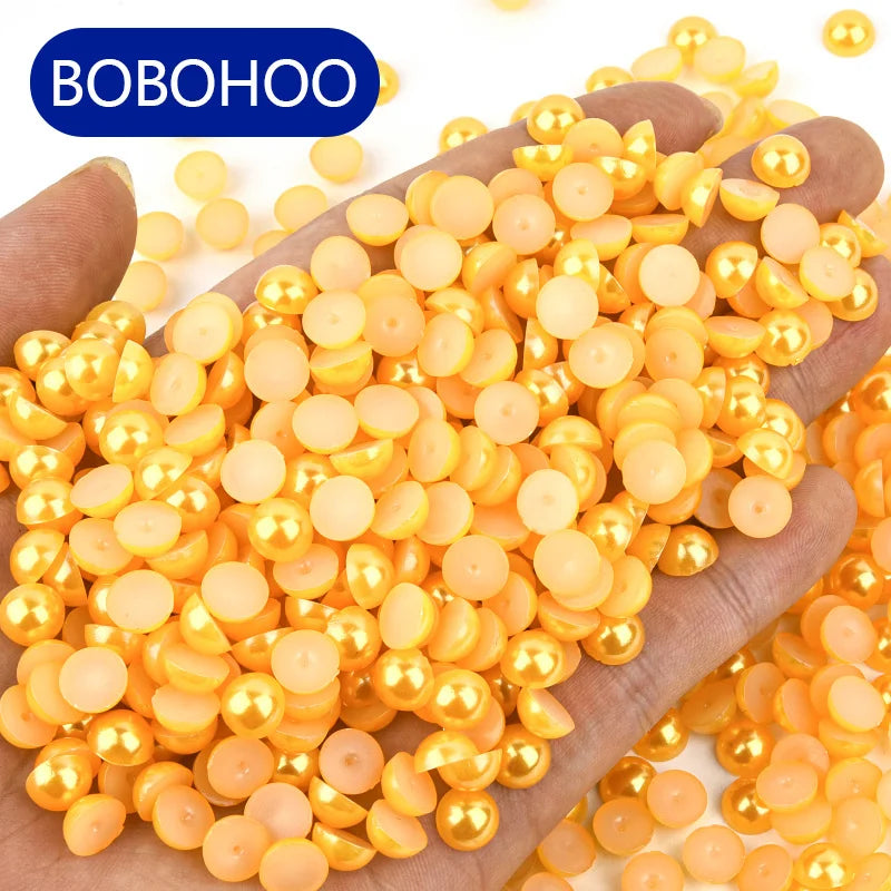 BOBOHOO Wholesale ABS Half Round Pearl Flatback Beads 2-14mm Popular Color Rhinestone Applique Loose Pearl for Phone Case Craft