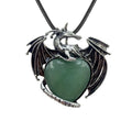 JOYA GIFT Vintage Wing Dragon Pendant Necklace Silver Alloy Wing Dragon Paired With Natural Chakra Crystal Gem Pendants