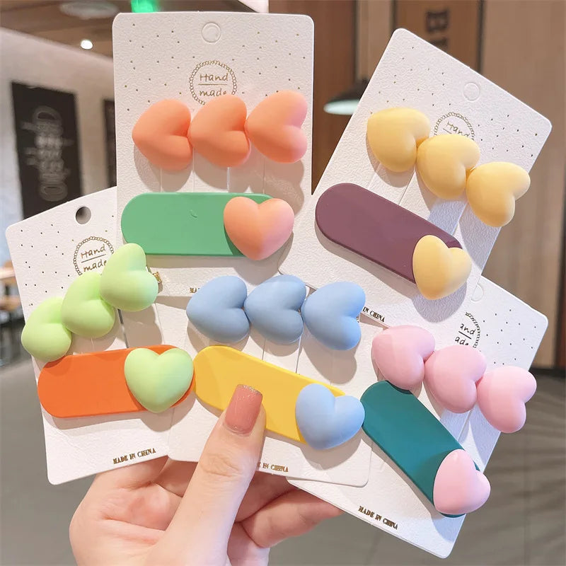 2PCS /set Girls Cute Cartoon Heart Hairpins for Kids Children Sweet Headwear Hair Clips Barrettes Fashion Accessories