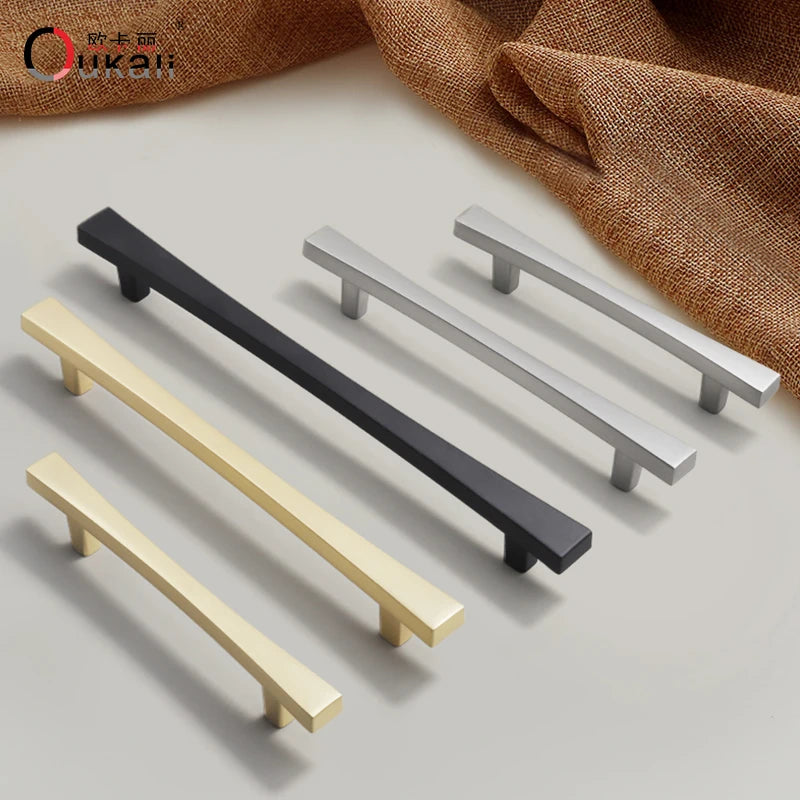 Oukali New Innovations Good Price Zinc Alloy 128Mm Cabinet Handle Brushed Copper Drawer Pull Modern Kitchen Cabinet Handles