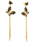 QX Custom OEM Women Cubic Zircon Fine Jewelry Luxury 925 Sterling Silver 1mic 18K Rose Gold Plated Black Butterfly Drop Earrings