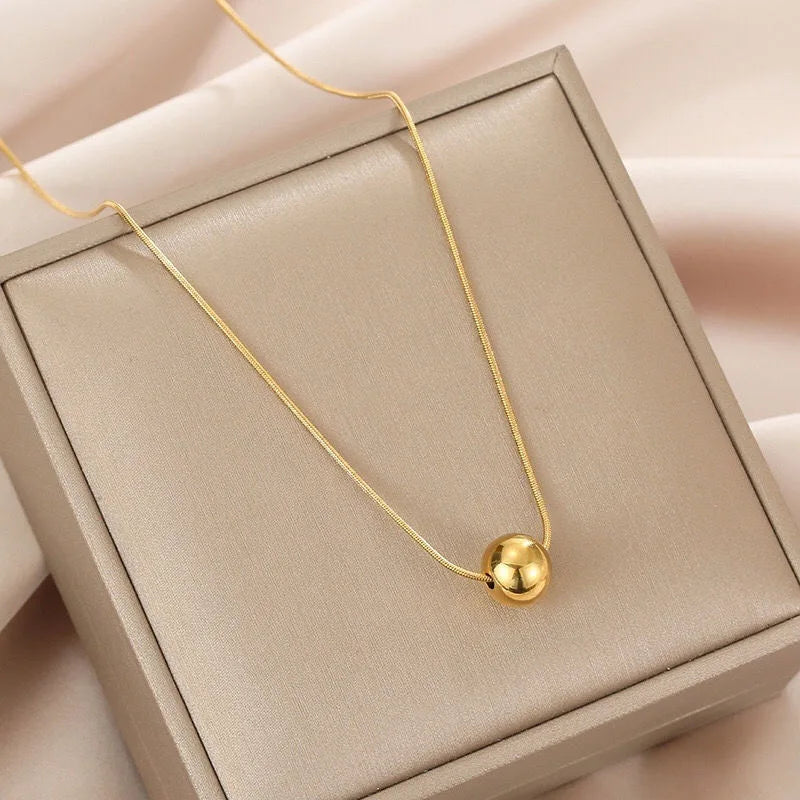 G2214 Wholesale Collar De Acero Inoxidable Gold Plated Stainless Steel Ball Charm Fashion Jewelry Necklaces