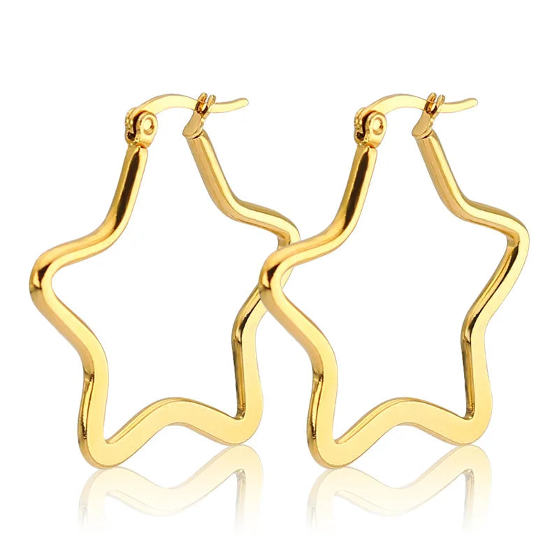 Fashion Star Shape Jewelry China Factory Wholesale Gold Stainless Steel Joyeria Star Hoop Earrings Jewelry