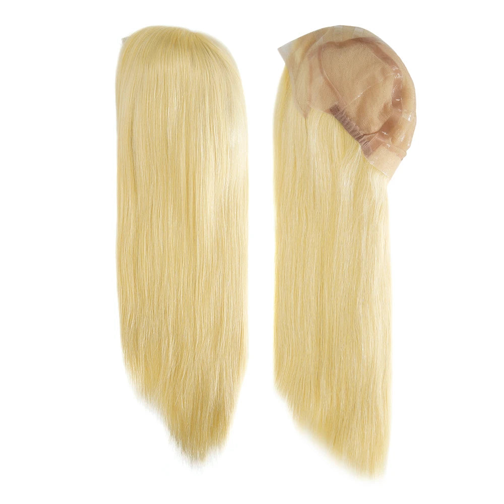 Anti-slip Soft Silicone Cap Hand Tied French Front Transparent Medical Wig 18 Inches Long Blonde 100% Chinese Remy Human Hair