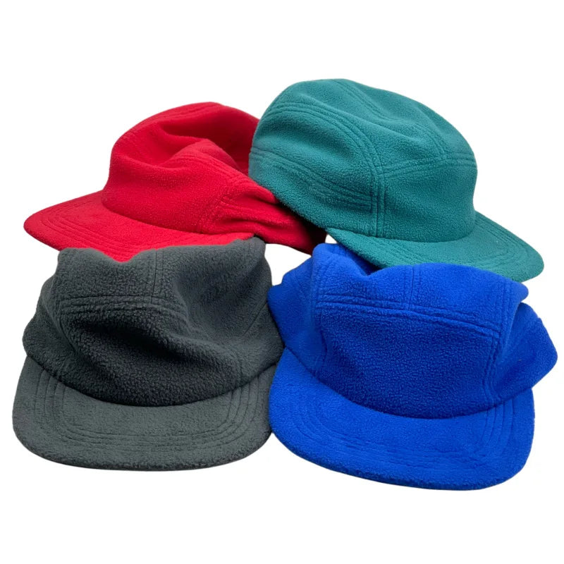 Wholesale Hotsale Version of Pure-color Five Panel Fleece Baseball Cap Autumn and Winter Warm Flat-brimmed Hat Retro Cap
