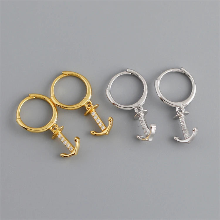 New Trendy Anchor Zircon 18k Gold 925 Sterling Silver Fashion Hoop Earrings for Women
