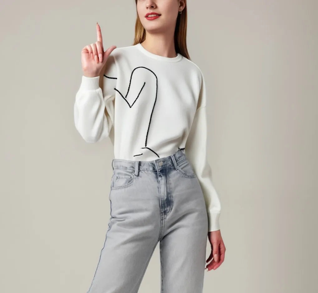 Wholesale China Factory Women's Winter Casual Embroidery Knitted Weave Plain Jacquard Sweater