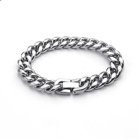 10/12MM Width Stainless Steel Cuban Chain Bracelets for Men Silver Color Fashion Hip Hop Male Boy Wristband Jewelry