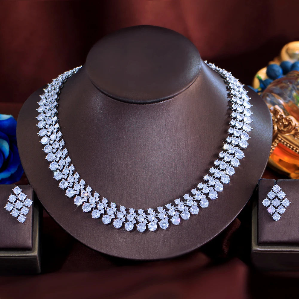 Super Luxury African Middle East Cubic Zircon Wedding Big Necklace and Earrings Bridal Jewelry Sets for Women Dress Accessories