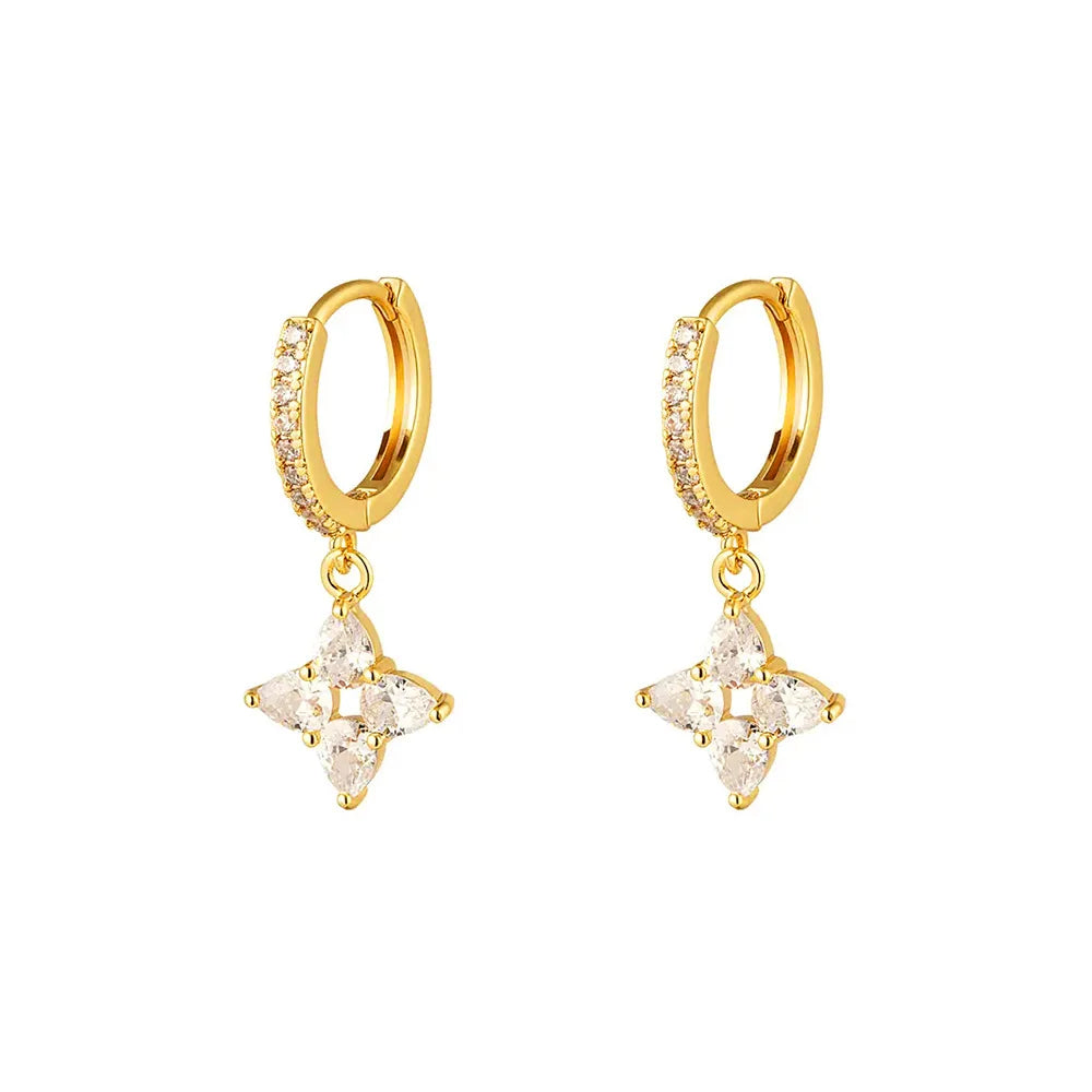 925 Sterling Silver Zirconia Pave Water Drop Pendant 18K PVD Gold Plated Huggie Earrings Gift for Woman