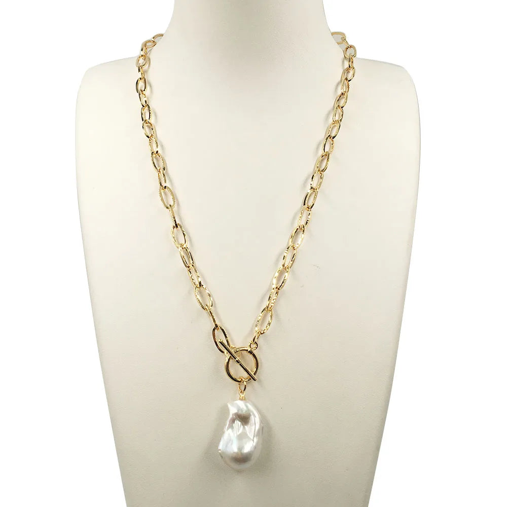 16-24 Inch100% Nature Big Baroque Freshwater Pearl Choker Necklace stainless Steel Real Gold Plating Chain for Women