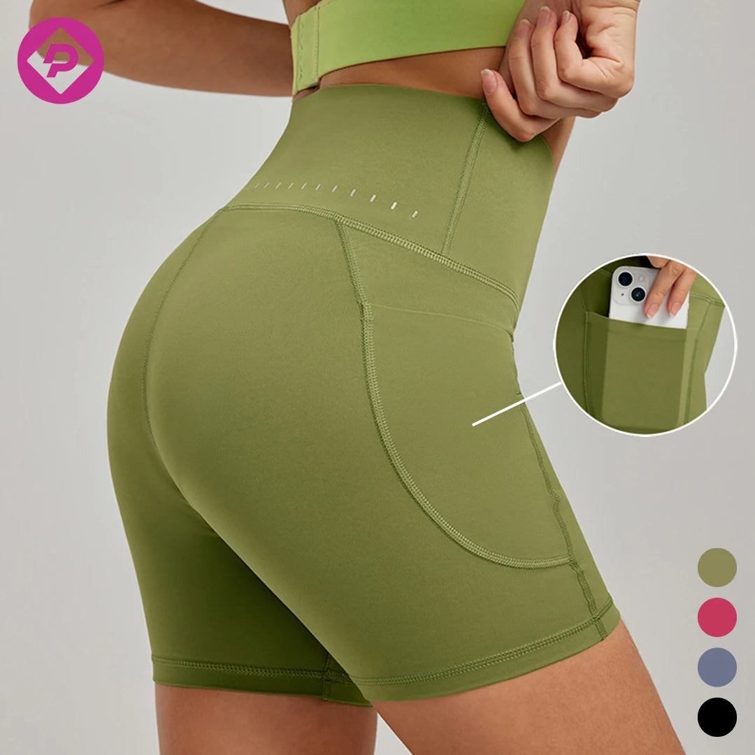 Workout Yoga Shorts Butt Lift Sportswear High Waist Anti Slip Fitness Gym Women Biker Shorts with Pockets