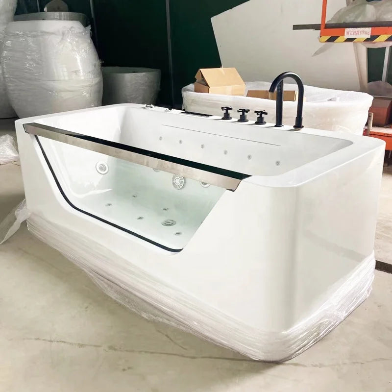 Glass Luxurious Jet Massage Bath Tub With TV and Colored Bubble Whirlpool Bathtubs