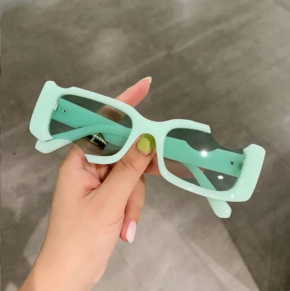 Custom logo Small Rectangle Square Frame Blue Pink Sunglasses for Women Vintage Gradient Sun Glasses Men Hip Hop Shades Green
