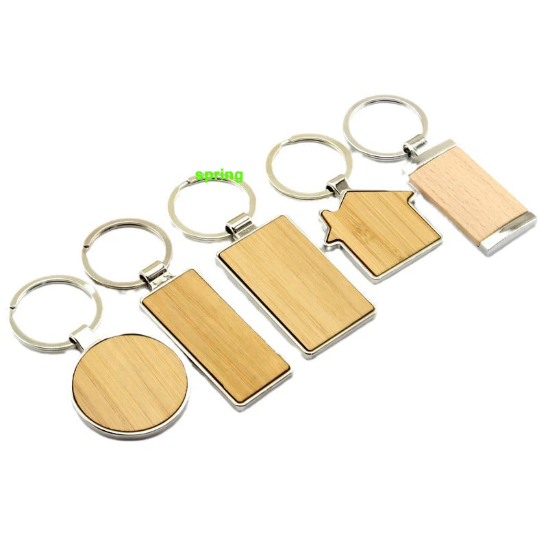 Custom Logo Engraved Named Promotional Souvenir Craft Blanks Key Chain House KeyRing Wood Surfboard Bamboo Laser Metal Key Chain
