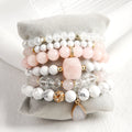 Spring/Summer New Fashion Bohemian Vacation Style Multicolor Natural Stone Crystal Glass Bead Elastic 6pcs Stack Bracelet Set