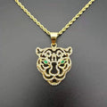 Free Sample Hiphop Style Green Eye Hollow Lion Head Animal Gold Plated Stainless Steel Pendant Crystal Rhinestone Claw Setting