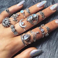 Vintage Jewelry  Ring Set Sunflower Sun Moon Water Drop Carved 14 Pcs Rings Women