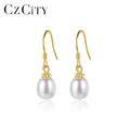 CZCITY Earring Accessory Silver S925 Ear Ring Hook Fresh Water Lady Gold Real for Girl Drop Pearl Earing