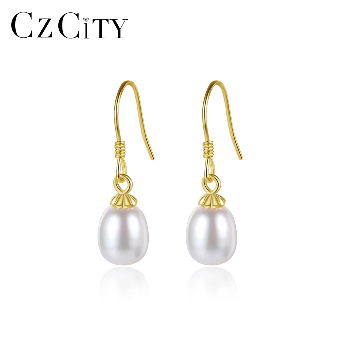 CZCITY Earring Accessory Silver S925 Ear Ring Hook Fresh Water Lady Gold Real for Girl Drop Pearl Earing