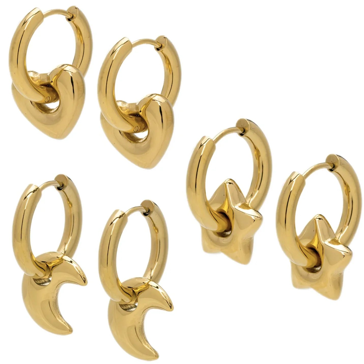 Dainty Fashion Stainless Steel Gold Plated Heart Shaped Pendant Hoop Chunky Heart Earrings Love Earrings for Women