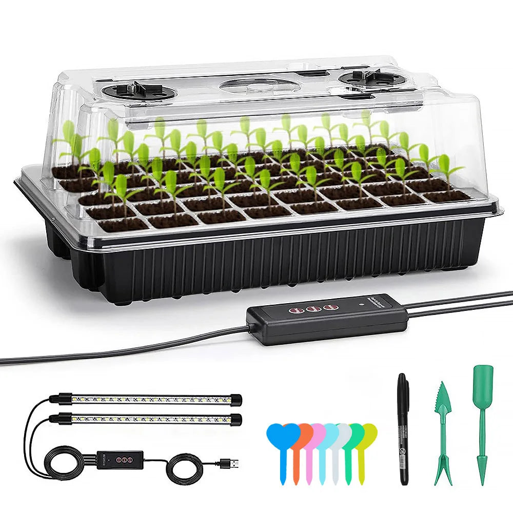 BAVAGREEN Greenhouse Germination Kit Waterpoof Hydroponic High Humidity Dome 40 Cells Seedling Starter Tray with LED Grow Light