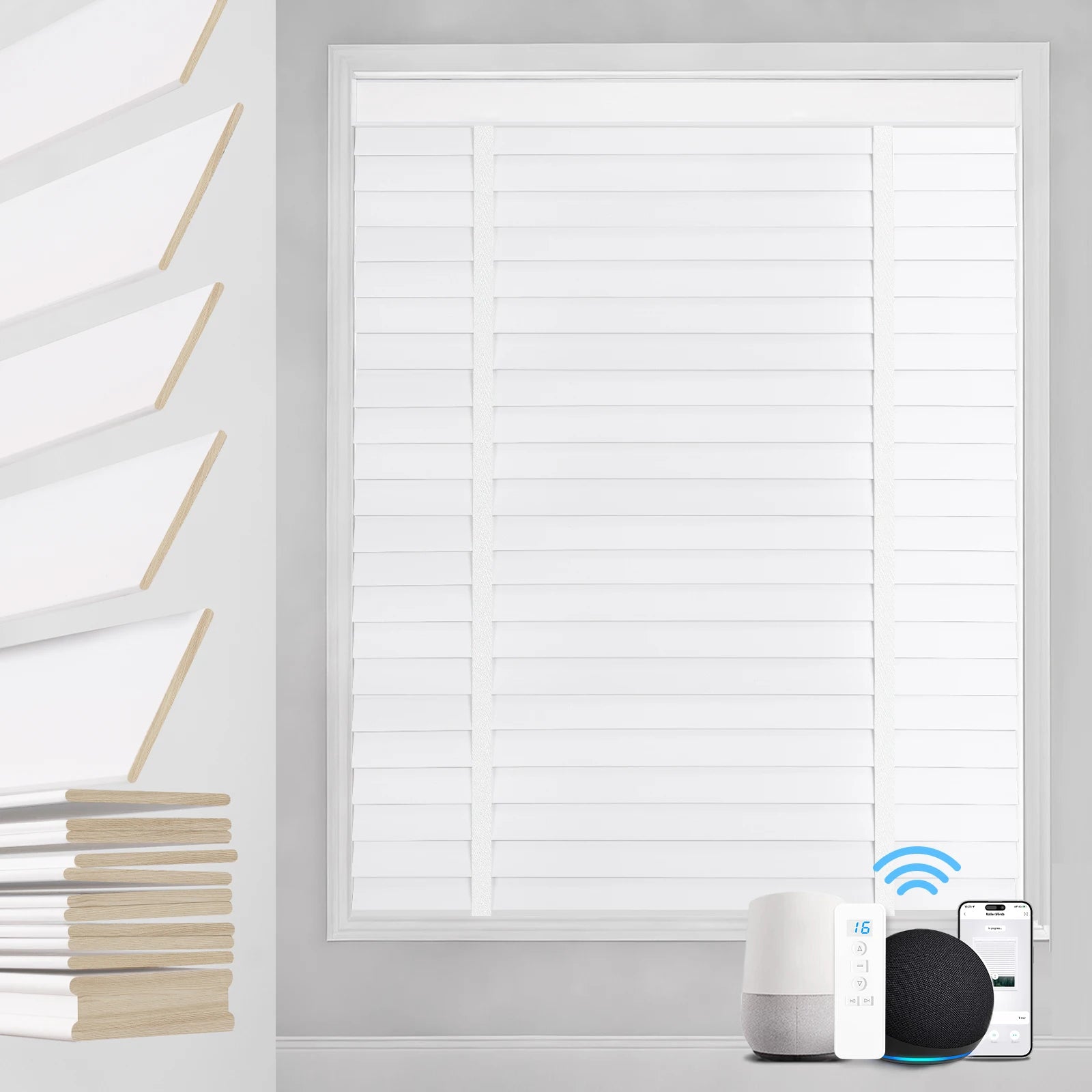 Motorized Zebra Modern Zigbee Alexa Electric Smart Home Remote Control Blackout Solid Wood Slat Shades Wooden Blinds for Window