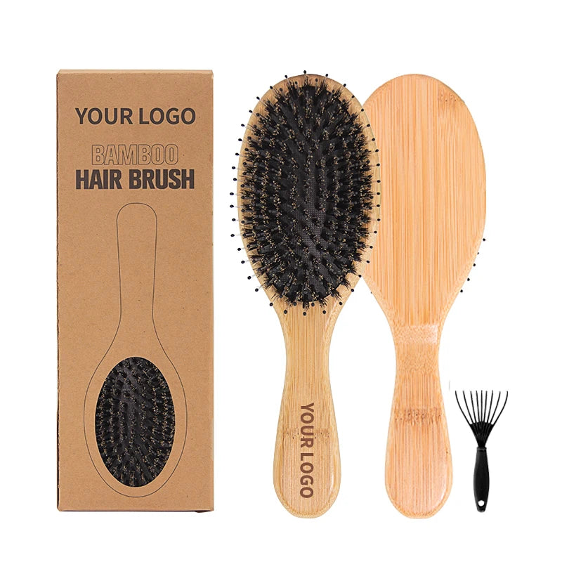 Top Selling Eco Friendly Natural Custom Logo Hair Brush Bamboo Wood Boar Bristle Hair Brush Hair Extension Wig Bamboo Wood Brush