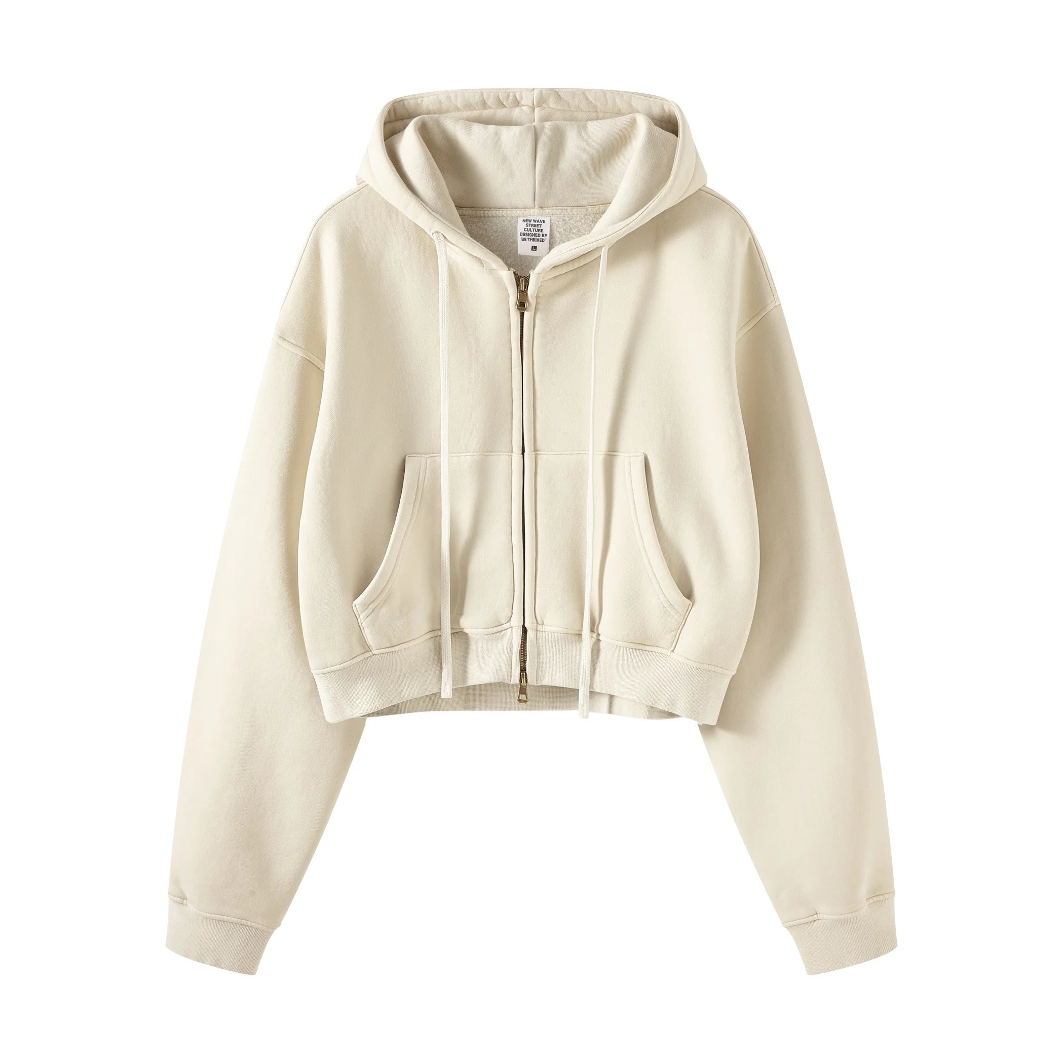 360Gram Women's Fashion Cropped Hoodie Solid Color Cotton Zipper Jacket with Front Logo Casual Wear for Autumn Season
