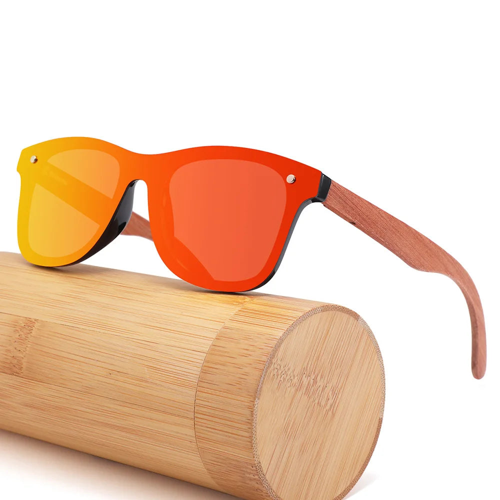 Hot Selling Wooden Sunglasses 2022 Custom Polarized Mirror Wood Sunglasses Bamboo One Piece Rivet Shades