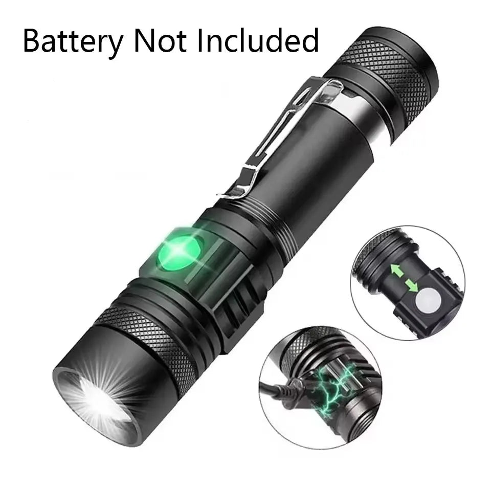 High Power T6 LED Torch Zoomable Camping Flashlight 4 Lighting Modes Multi-Function USB Charger Aluminum Body Beads