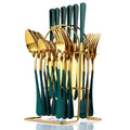 Western Stainless Steel Flatware Gold Cutlery Wedding 24 Piece Stainless Steel Cutlery Set for Six with Stand