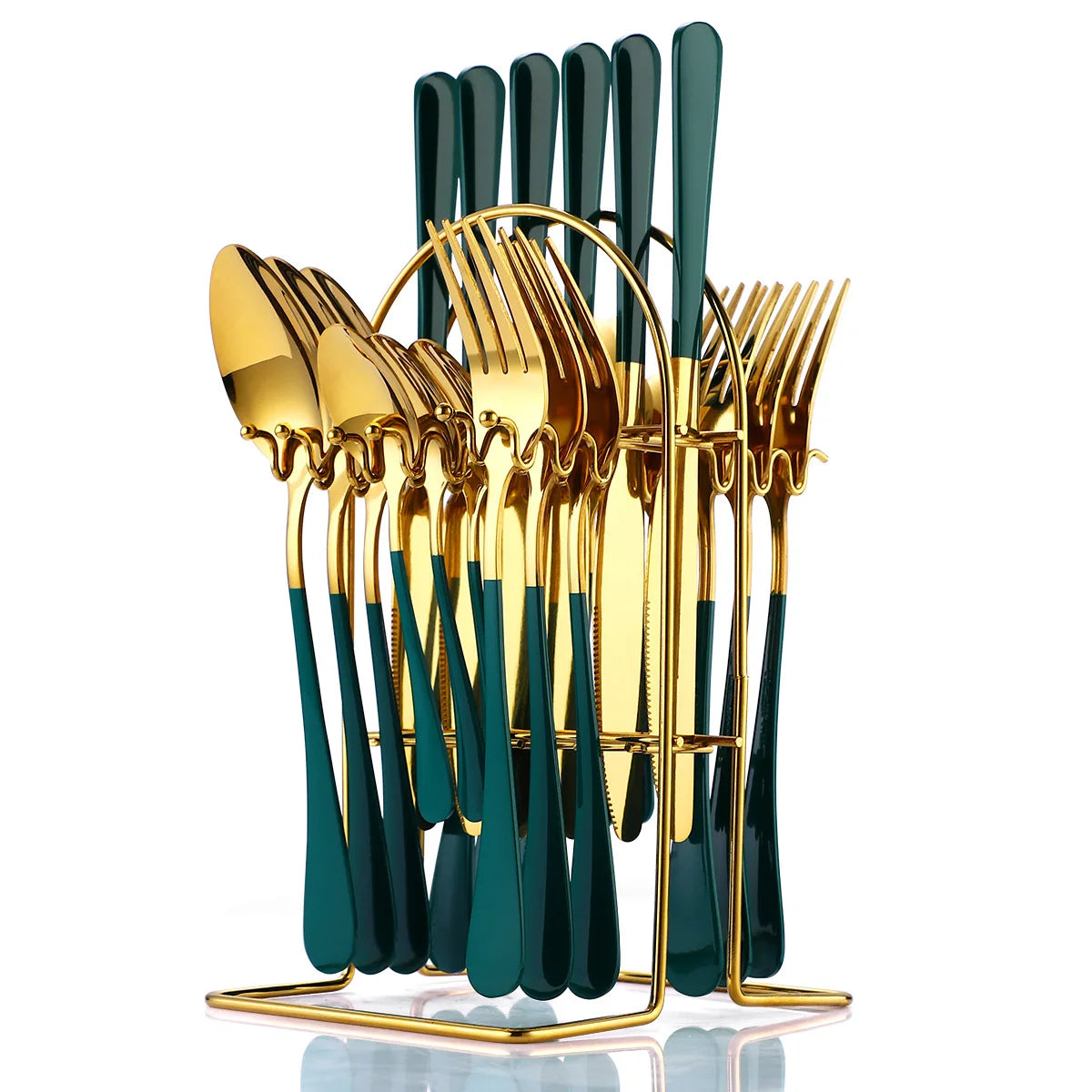 Western Stainless Steel Flatware Gold Cutlery Wedding 24 Piece Stainless Steel Cutlery Set for Six with Stand