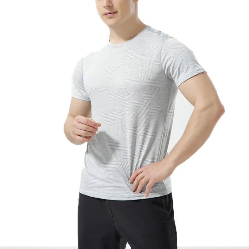 Mens Spandex Textured Training Short Sleeve Running Gym Sportswear Rush Guard Tracksuit Fitness Shirt