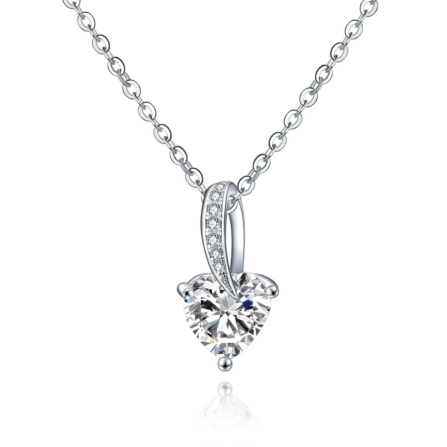 The New Pendant Necklace 8X8Mm Heart White Cz Stone Love Hearts 925 Sterling Silver Women Heart Pendant Necklace