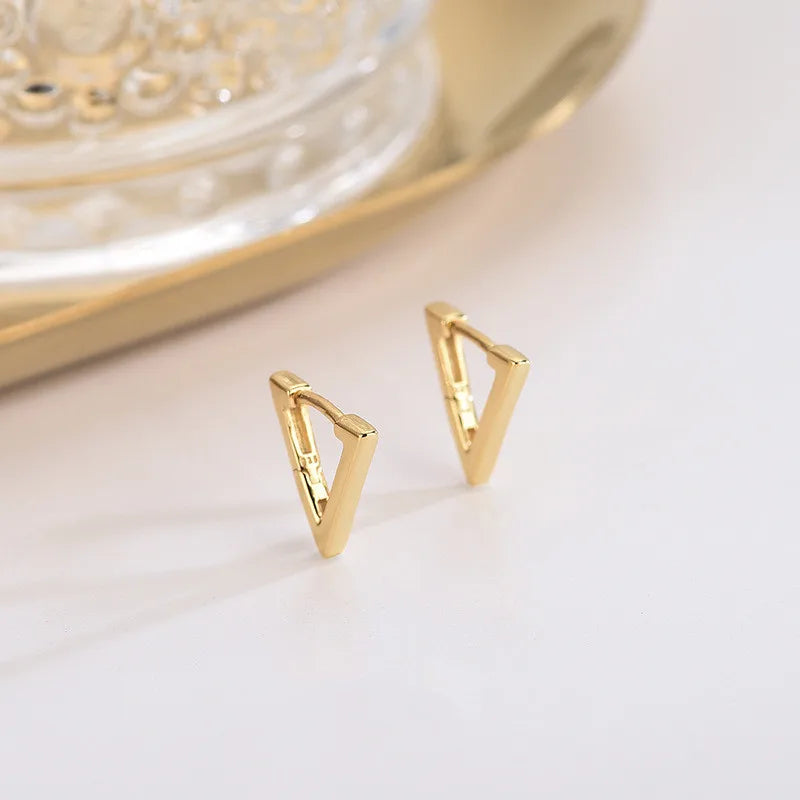 Fashion Jewelry 925 Sterling Silver Minimalist Earrings Geometric Simple Triangle Shape Gold Plated Hoop Earrings Women